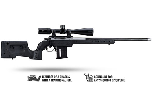 Le châssis XRS combine le confort d'une crosse traditionnelle avec la précision d'un système moderne, en aluminium 6061 et grip interchangeable.